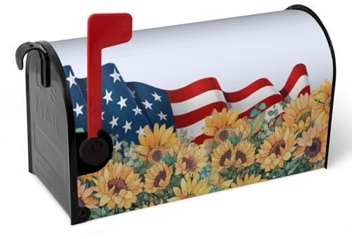 Dacawin Patriotic Mailbox Cover Magnetic Large Size Summer July 4th Mailbox Wrap America Flag Flower Letterbox Cover USA Independence Day Floral Mail Box Covers Outdoor Decor Oversized 25.5 X 21 Inch