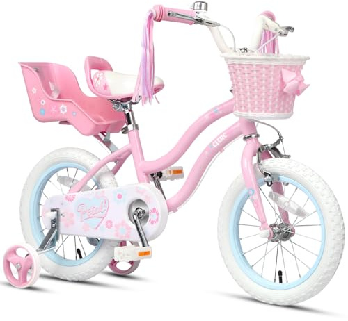 Glerc Bicicletta per Bambini 12 Pollici per Ragazze di 2 3 4 Anni, Stile Principessa con Nappe del Manubrio & Cestino & Rotelle di Supporto, Rosa