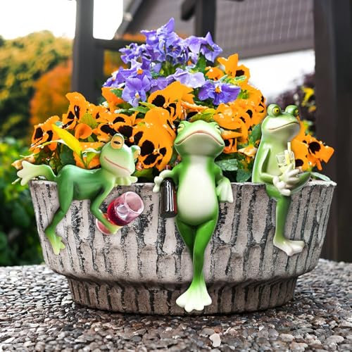 Lot de 3 figurines décoratives à suspendre pour pot de fleurs, grenouilles, animaux en résine, mini étang pour bassin, mini étang de terrasse, bassins en zinc, bac à plantes