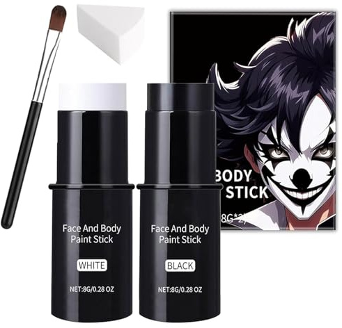 Maquillaje de Halloween blanco y negro, juego de maquillaje para Halloween, pintura facial líquida, pintura facial para adultos y niños, colores de pintura corporal, maquillaje teatral de Halloween