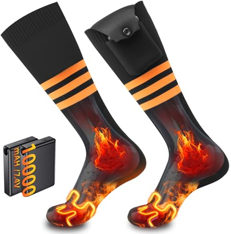 Calcetines Calefactables con Batería Recargable 10000mAh 7.4 V Eléctrico Calcetines 4 Niveles Temperatura Termicos Calcetines con calefacción Mujer Hombre Heated Socks Invierno (Negro, M)