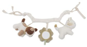 Jollein Stroller Chain – Tiny Park – Animal Figures & Mirror – Stroller Toy – Fabric Loops for Attachment – Sensory Toy for On the Go – Baby Toy – Hand Washable – 30 cm
