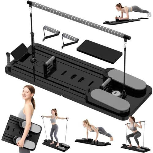 SPYLAVE Pilates Reformer Upgraded, 8 en 1 Planche Pilate Maison Multifonction, Pilates Board Pliabl avec 5 Bandes de Résistance, Rebond Automatique et Appareil Abdominal, Entraînement Complet du Corps