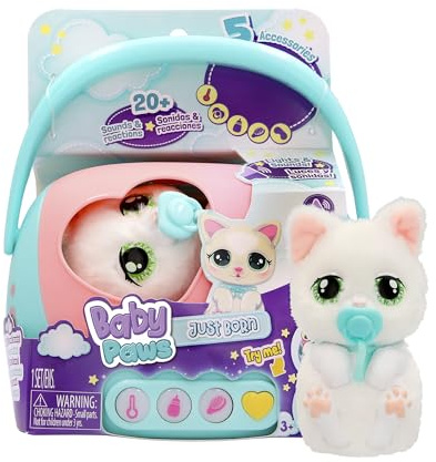 Baby Paws Just Born Gatito Mascotas INTERACTIVAS Mascota con Un Transportín Electrónico con Muchas Funciones A Partir de 3 Años