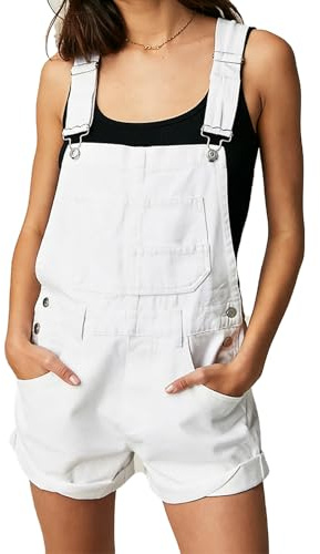 YOUNIFIZ Denim Dungarees for Women Casual Short Jean Jumpsuits Adjustable Rompers Wide Leg Jean Playsuit Summer Vintage Short Overalls with Pockets