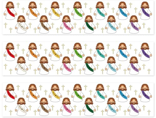3pcs Comestible Jésus Bordure Gâteau Enveloppe, 28x6,2cm Papier de Riz Bandeau Gâteau Bandes Chrétien Jésus T'aime Croix Décorations Comestibles pour Baptême Pâques Religieuse Fête Gâteaux