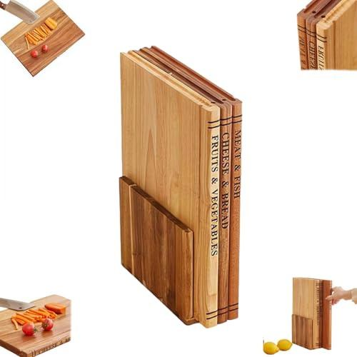 Set di 3 taglieri per libri con supporto, taglieri da cucina in legno che sembrano libri, etichettati per carne e pesce, formaggio e pane, frutta e verdura, set regalo per cuochi domestici e cucina