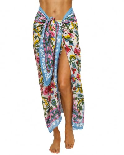 Rastogi Handicrafts Paréo pour femmes en coton 100 % imprimé à la main par sérigraphie - Couvre-maillot de bain long (185,4 cm x 111,8 cm), Rouge 6., 73 x 44 inch (approx)