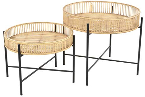 habeig Beistelltisch Bambus Metall im 2er Set Tisch Gartentisch Esstisch Couchtisch Natur für Terasse Garten oder das Haus