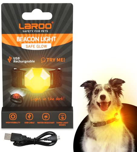 LaRoo Dog Lights for Night Walking,USB-C Rechargeable Safety Lights，Only 16g for Small Dogs, 3 Modes Waterproof LED Collar Charm for Nighttime Running,Pet Camping Essentials(Yellow)