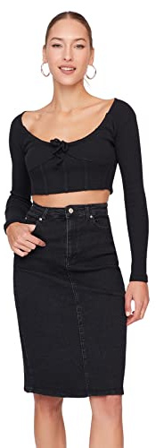 Trendyol Kvinnor Svart midi denim kjol Kjol
