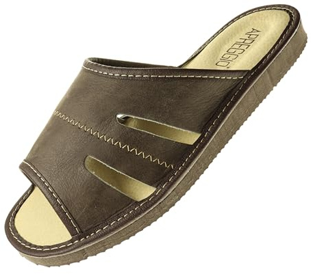 APREGGIO - Zapatillas de Verano para Hombre - Pantuflas de Piel con Dedos Abiertos - Perfectas para el Verano - Marrón -Talla 44 EU