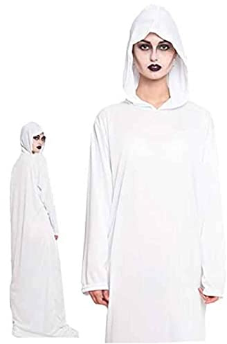 Acan Tradineur - Túnica adulta con capucha - Unisex - fabricación en poliéster - Ideal para las fiestas de disfraces - Carnaval, Halloween, cosplay - Talla L - Color Blanco