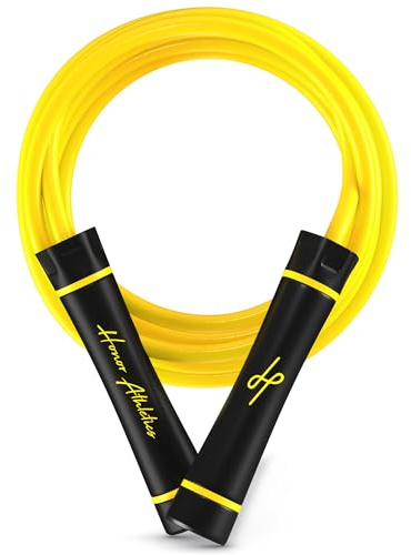 Honor Athletics 3.0 Corde à sauter lestée style Muay Thai 0,5 kg, réglable 3,05 m, PVC 10 mm, roulements fluides, poignées ergonomiques antidérapantes, Boxe/MMA/HIIT, Jaune