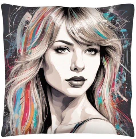 The Beach Stop Decorative Unique Celebrity Portrait Picture Accent Cushion Cover | Home and Bedroom Decor Gift Idea | 45x45cm 18x18 | Tayler Portrait