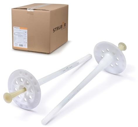 STRÜBER Dämmstoffdübel für WDVS (Ø 8x175mm - 200 Stück) Tellerdübel aus Nylon mit Kunststoffnagel Schlagdübel Thermodübel KTP für Styropor EPS Fassadendämmung Wärmedämmung ETA