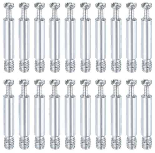 uxcell 20Pcs 40mm Furniture Connecting Fittings, Thread Bolts Dowels Screws, Metal Dowel Fitting Fasteners for Cabinet Drawer and Wardrobe Furniture, Silver