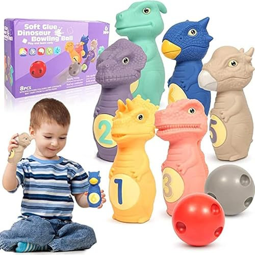 Children's Day Gift Dinosaur Toys for Boys Kids Bowling Set for Kids Aged 2 3 4 5 6 Skittles Game Set with 6 Dino Pins and 2 Balls Indoor Outdoor Garden Games Learning Educational Gift for Birthday