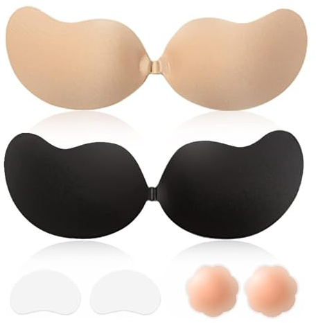 xolear 2 Pezzi Reggiseno Invisibile, Reggiseno Adesivo Push Up, Silicone Coppa Senza Spalline, Riutilizzabile Traspirante Pasta, per Festa Matrimonio Uso Quotidiano (Coppa B)