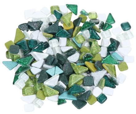 GARIOUANS Piedras de Mosaico Irregulares con Purpurina para Manualidades DIY Cristal Resistente al Calor y Humedad Verde y Blanco Material Seguro y Duradero para Decoración