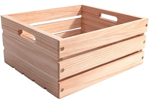 Wooden Crates for Storage - Versatile Pine Box for Home Decor, and Organizing Closets,Vinyl Records, Gifts,Souvenirs, or Farm Produce.Sturdy, Smooth & Elegant,Diy-Friendly with Rustic Charm (1)