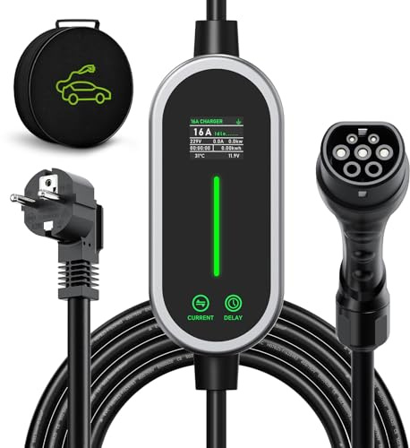 AUFYEV Typ 2 Ladekabel 10M, 3,6kW 6-16A Einphasig Ladegerät Typ2, Ladekabel Elektroauto Typ 2 Schuko, Tragbare EV Charger, Einstellbarer Strom und Einstellung Startzeit für Allen EV PHEV IEC 62196-2