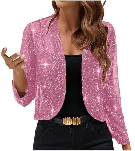 Genérico Blazer Lentejuelas Mujer Chaqueta Dorada Mujer Elegante Cárdigan Larga Fiesta Ropa Blusa Otoño 2#Rosa M