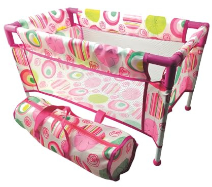 Lettino per Bambole Pieghevole Richiudibile Telaio in Metallo Sacca da Trasporto Culla Bambole Lavabile Trasportino Letto da Viaggio per Bambole con Borsa Mobili per Bambole Accessori,Fantasia Casuale