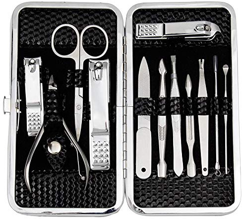 ZIZZON Manicure, Pedicure Kit, Nail Clippers Set of 12Pcs, Professional Grooming Kit, Nail Tools with Luxurious Travel Case Black