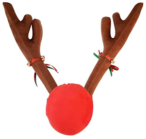 Team Decorazione macchina di Natale peluche Rudolf corna di renna e Red Nose Set con Jingle Bells per l'accessorio del partito dell'automobile, 45CM alto