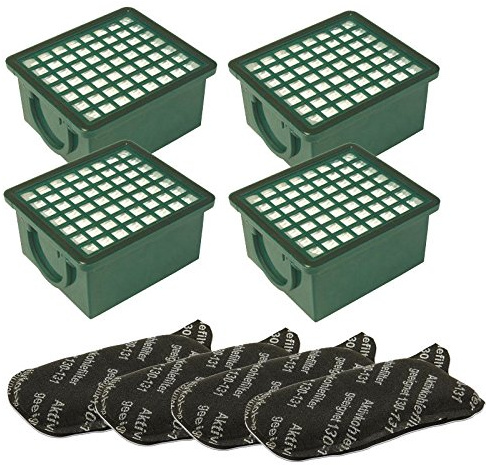 AVR-Handel 1 Set 4 Filtro HEPA H12 Verde + 4 Filtro a Carbone Adatto per Vorwerk Folletto VK 130 + 131 + SC Aspirapolvere