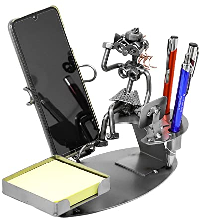 metalman24 Schraubenmännchen BÜRO PC Frau Schreibtisch Organizer Stiftehalter Zettelbox Handyhalter - Handarbeit Geschenkidee Metallfigur Metallmännchen Schraubenmännle - Deko für Büro & Zuhause
