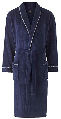 THE SAVILE ROW COMPANY LONDON Men's Lightweight Super Soft Warm Fleece Bath Robe Dressing Gown - Navy Rope Edge Plain - X-Large