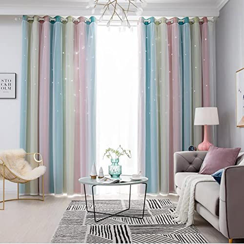 Gardin för Barnrum Stjärngardiner med Voile – Stjärngardiner med öglor Mörkläggningsgardin, 1 Stycken (Rosa 132x160cm)