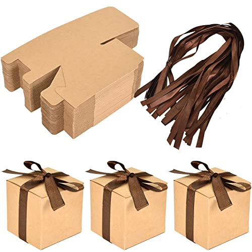 50 Stücke Süßigkeiten Schachtel Candy Boxen Pappe Braun Kraftpapier Mini Geschenkboxen zum Befüllen Gastgeschenke Schachtel mit Geschenkbänder für Kekse Bonbons Snacks Schmuck