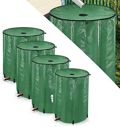 NAIZY Regentonne 200 Liter Regenwassertonne Zusammenklappbar Regenwassertank mit PVC Schutzabdeckung & 6 Stützstangen & Ablassventil & Abgestufte Skala Wassertank, Grün 50 Gallone