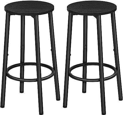 HOOBRO Barhocker 2er-Set, Barstuhl für die Küche mit Fußstütze, Industrieller Barstuhl, Stabiles Metallgestell, Verstellbare Füße, für Restaurant, Küche, Bar, Schwarz EBK03BY01