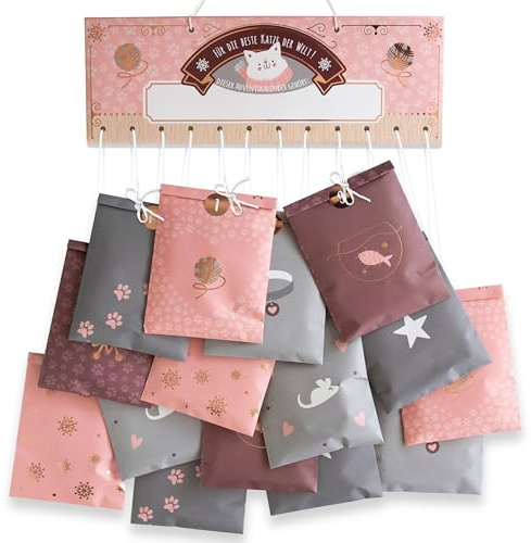 Papierdrachen Calendario dell'Avvento con gatti 2025, sacchetti di carta da riempire, in 4 design, con adesivi, idea regalo fai da te, animali domestici, con gancio
