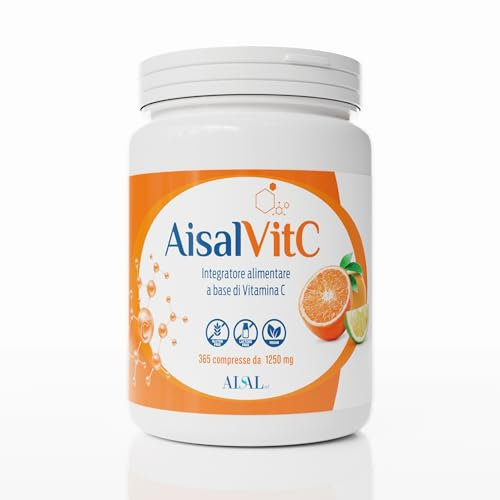AisalVitC Vitamina C 1000mg a compressa, 365 Compresse (12 mesi a 1000mg vit c al giorno) Integratore Difese Immunitarie per adulti, Vit C a lento rilascio senza aggiunta additivi inutili.
