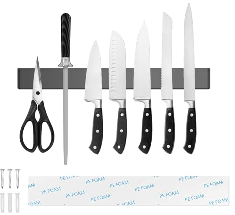 Tysonir 10 Inch Stainless Steel Magnetic Knife Holder for Wall,Strong and Secure Magnetic Knife Rack for Metal Kitchen Utensils, Wall or Fridge Holder Tool Holder,Black
