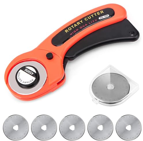 GRKB Taglierina Rotante con 5 Lame in Acciaio Inox e Blocco di Sicurezza Taglierina Rotante Ergonomica da 45 Mm per Tessuti, Uso Ambidestro Ideale per Cucito e Artigianato Accessori per Il Cucito