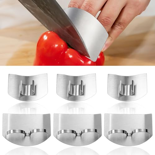 6pcs Acier Inoxydable Protège doigt pour Couper, Protecteur de Doigt Simple et Double Protège Doigts Cuisine Style Anneau Ouvert Protège Doigts Couteau pour Couper Trancher Hacher
