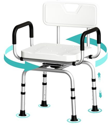 TODO Duschhocker 360° Drehbarer,Duschstuhl Höhenverstellbar, mit Rutschfesten Gummifüßen für Sicheren Halt,Badhocker, Duschhilfe, Duschsitz, Belastbar bis 120kg