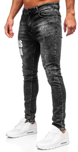 BOLF Homme Pantalon en Jeans Jeans Used Look Jeans Destroyed Denim Style Slim Fit Jambe etroite Temps Libre Casual Style TF291 Noir L [6F6]
