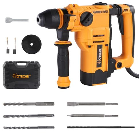Hoteche Martello perforatore, 900 W, 26 mm, 1200 giri/min, 4600 battite/min, 2 funzioni (martello/trapano a martello), accessori inclusi