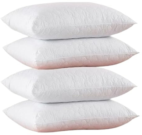 INSPIRE KING Quilted Pillows 4 Pack | Hotel Pillows with Ultrasonic Quilted Microfibre Cover, Hypoallergenic Hollow Fibre Fill | Soft & Firm Bed Pillows for Side, Back & Stomach Sleepers 50x75cm