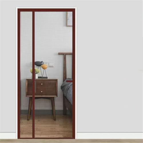 Red magnética para puerta, mosquitera, mosquitera, antiinsectos, malla invisible, para verano, interior, izquierda, abierta, marrón, 130 cm de ancho x 210 cm de alto