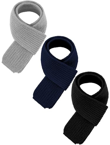Fourluoo 3 Pcs Kids Winter Knitted Scarves Boys Girls Winter Knitted Scarves Suitable for Keeping the Neck Warm for Children(Black Grey Blue,One Size)