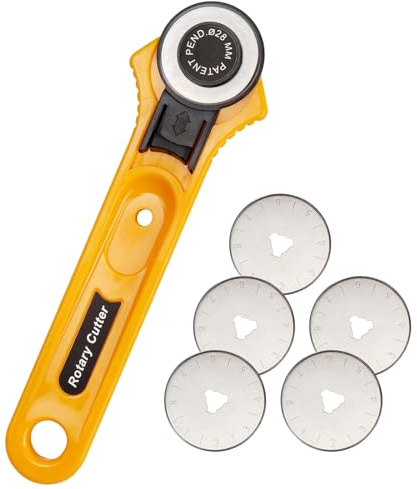 Mesee 28mm Rotary Cutter Kit for Fabric, Ergonomic Handle Rotary Fabric Cutter with 5Pcs Sharp Replacement Blades Quick Change Rolling Cutting Tool Set for Quilting, Sewing, Arts & Crafts