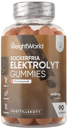 Electrolitos en Gominolas 448 mg por porción, Sin Azúcar - 90 Gominolas Veganas con Calcio, Magnesio, Potasio, Sodio y Cloruro, Sabor Natural a Melocotón, Sin Gluten ni OGM